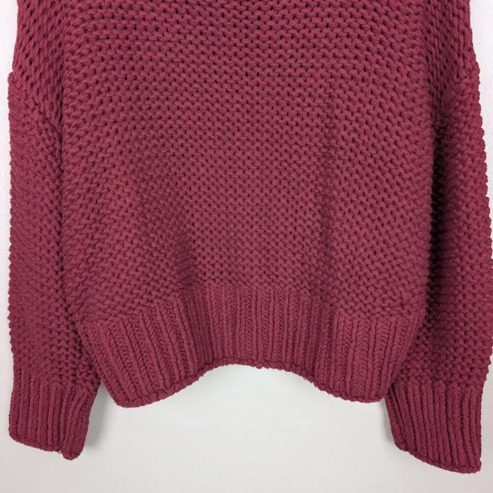 FREE PEOPLE | My Only Sunshine Burgundy Lose Knit Slouchy Sweater Mock Neck